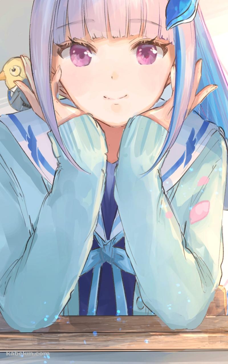 学校の机で頬杖をつく可愛い笑顔のリゼ・ヘルエスタ / にじさんじ / バーチャルYouTuber / VtuberのAndroidの壁紙(800px x 1280px) スマホ用