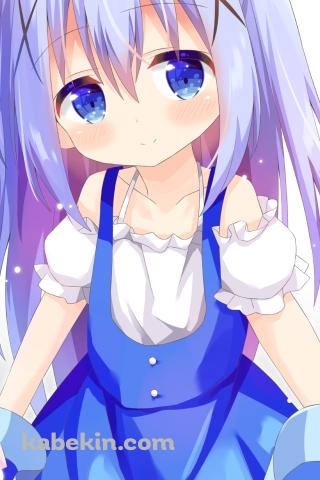 青い服を着たプニプニの香風智乃 / ごちうさ / ご注文はうさぎですか?のAndroidの壁紙(320px x 480px) スマホ用