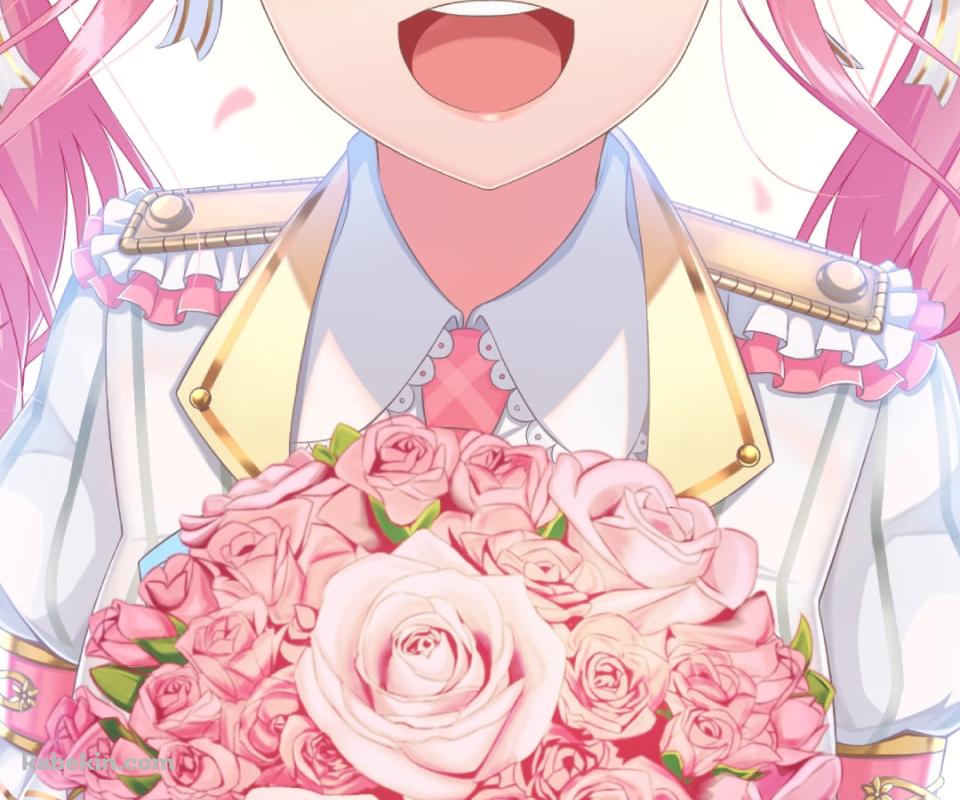 ピンクの薔薇の花束を持ち笑顔の丸山彩 / バンドリ！のAndroidの壁紙(960px x 800px) スマホ用