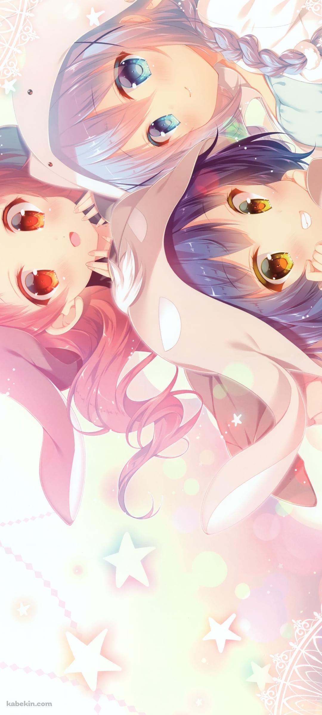 着ぐるみを着た香風智乃と条河麻耶と奈津恵 / ごちうさ / ご注文はうさぎですか?のAndroidの壁紙(1080px x 2400px) スマホ用