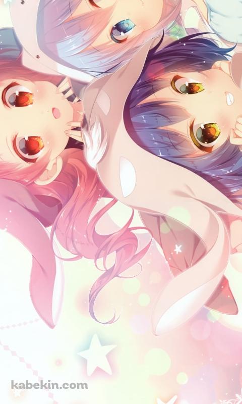 着ぐるみを着た香風智乃と条河麻耶と奈津恵 / ごちうさ / ご注文はうさぎですか?のAndroidの壁紙(480px x 800px) スマホ用