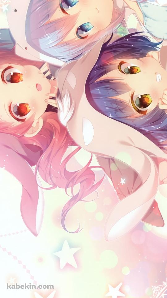 着ぐるみを着た香風智乃と条河麻耶と奈津恵 / ごちうさ / ご注文はうさぎですか?のAndroidの壁紙(540px x 960px) スマホ用