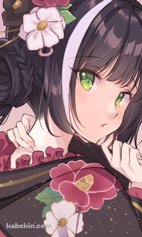 黒い着物を着てうなじを抑えるキャル / プリンセスコネクト!re:diveのAndroidの壁紙(480px x 800px) スマホ用