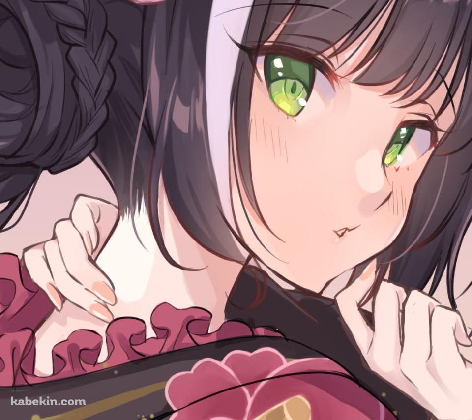 黒い着物を着てうなじを抑えるキャル / プリンセスコネクト!re:diveのAndroidの壁紙(960px x 854px) スマホ用