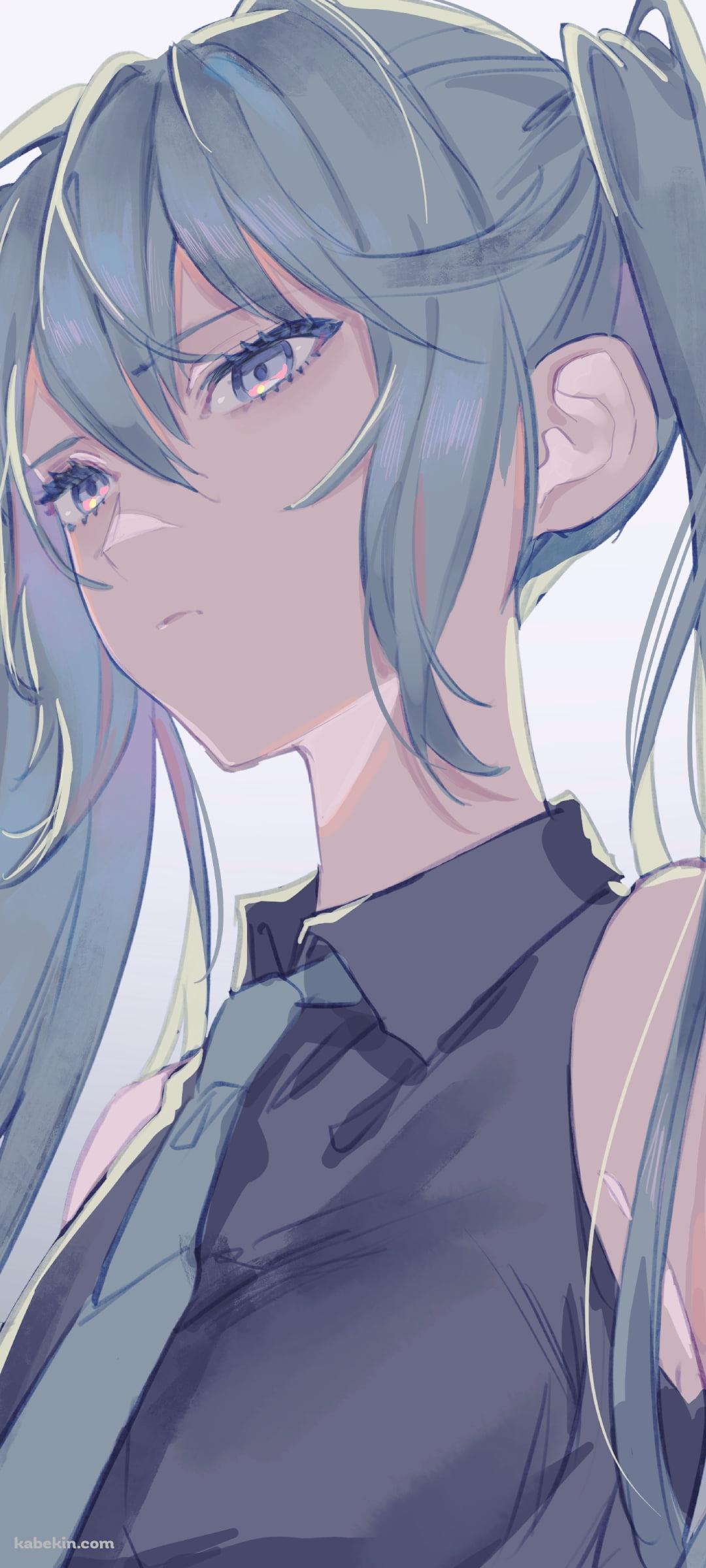 冷ややかな視線を送るかっこいい初音ミク / ボカロ / ボーカロイドのAndroidの壁紙(1080px x 2400px) スマホ用