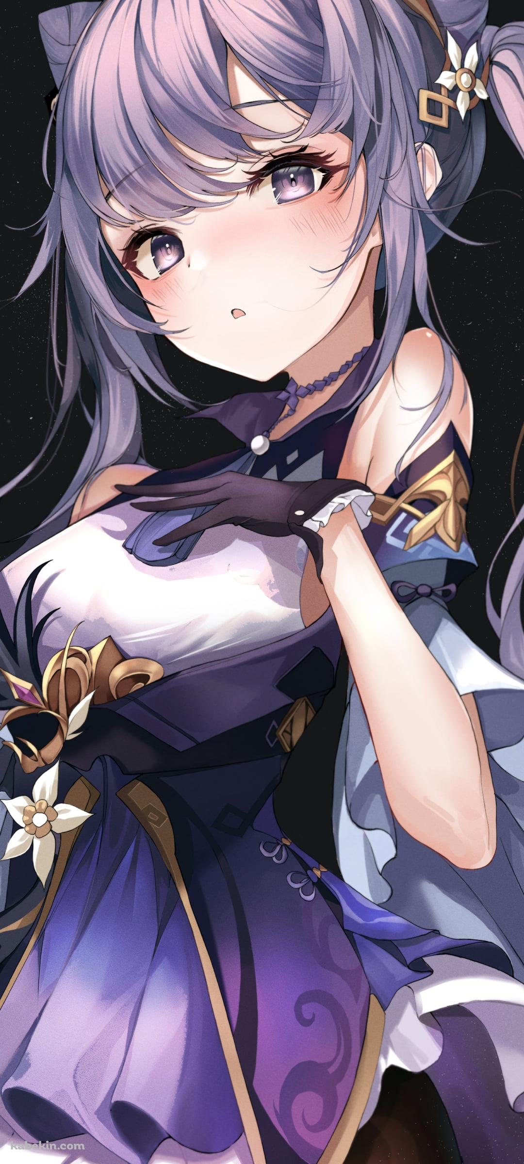 頬を赤らめて胸元に手をあてる可愛い刻晴 / 原神のAndroidの壁紙(1080px x 2400px) スマホ用