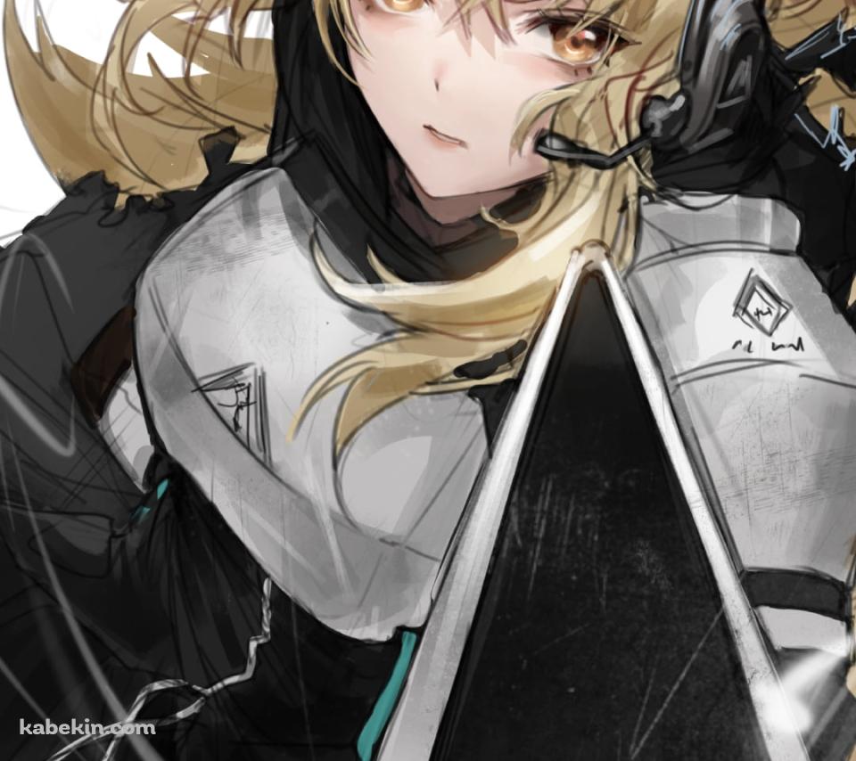 黒い盾をかまえるかっこいいニアール / アークナイツのAndroidの壁紙(960px x 854px) スマホ用