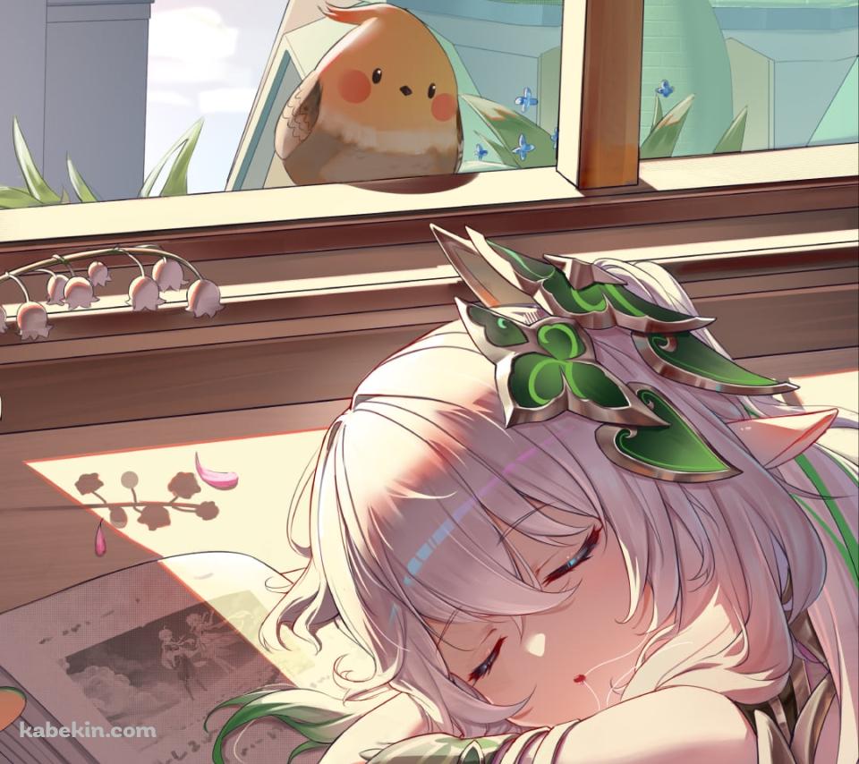 本を読みながら居眠りをするナヒーダ / 原神のAndroidの壁紙(960px x 854px) スマホ用