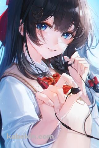 片方のイヤフォンを差し出すSHIRAYUKI HINA / バーチャルYouTuber / VtuberのAndroidの壁紙(320px x 480px) スマホ用