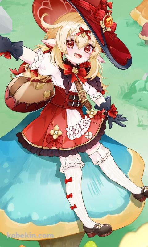 水色と黄色のキノコに乗る可愛いクレー / 星燭に揺れる爛花 / 原神のAndroidの壁紙(480px x 800px) スマホ用