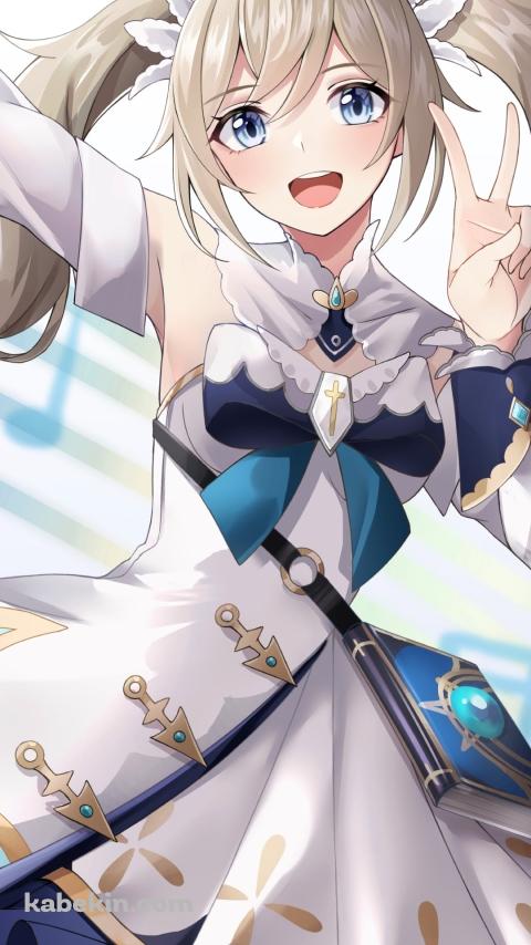 笑顔でピースをするバーバラ / 音符 / 原神のAndroidの壁紙(480px x 854px) スマホ用