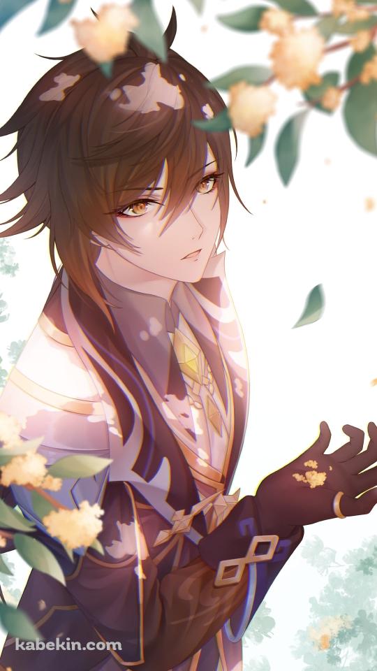 白い花を見つめるかっこいい鍾離 / 原神のAndroidの壁紙(540px x 960px) スマホ用