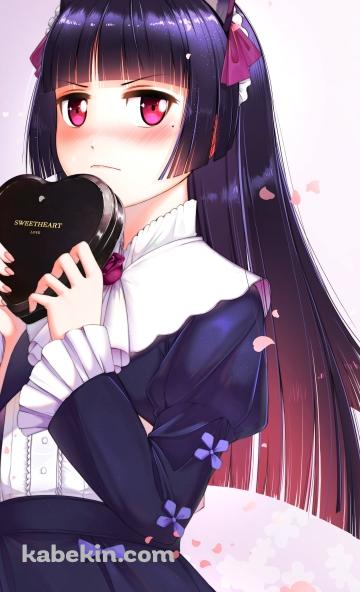 チョコが入った黒い入れ物を持ち照れている五更瑠璃（ごこう るり） / 俺の妹がこんなに可愛いわけがないのAndroidの壁紙(360px x 592px) スマホ用
