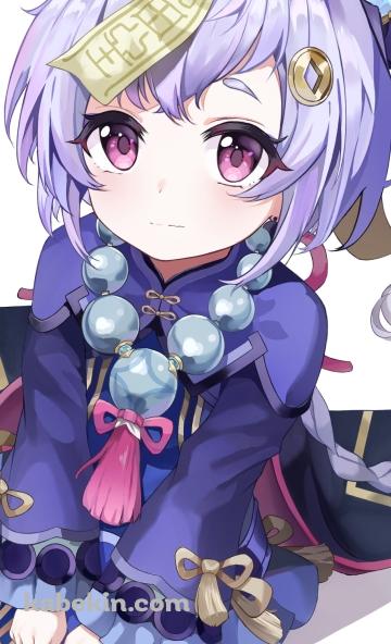 紫の瞳でこちらを見つめるプニプニの七七 / ハート / 原神のAndroidの壁紙(360px x 592px) スマホ用