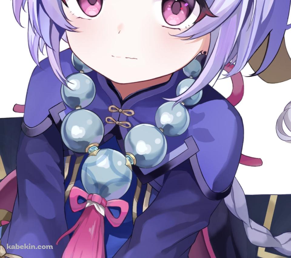 紫の瞳でこちらを見つめるプニプニの七七 / ハート / 原神のAndroidの壁紙(960px x 854px) スマホ用