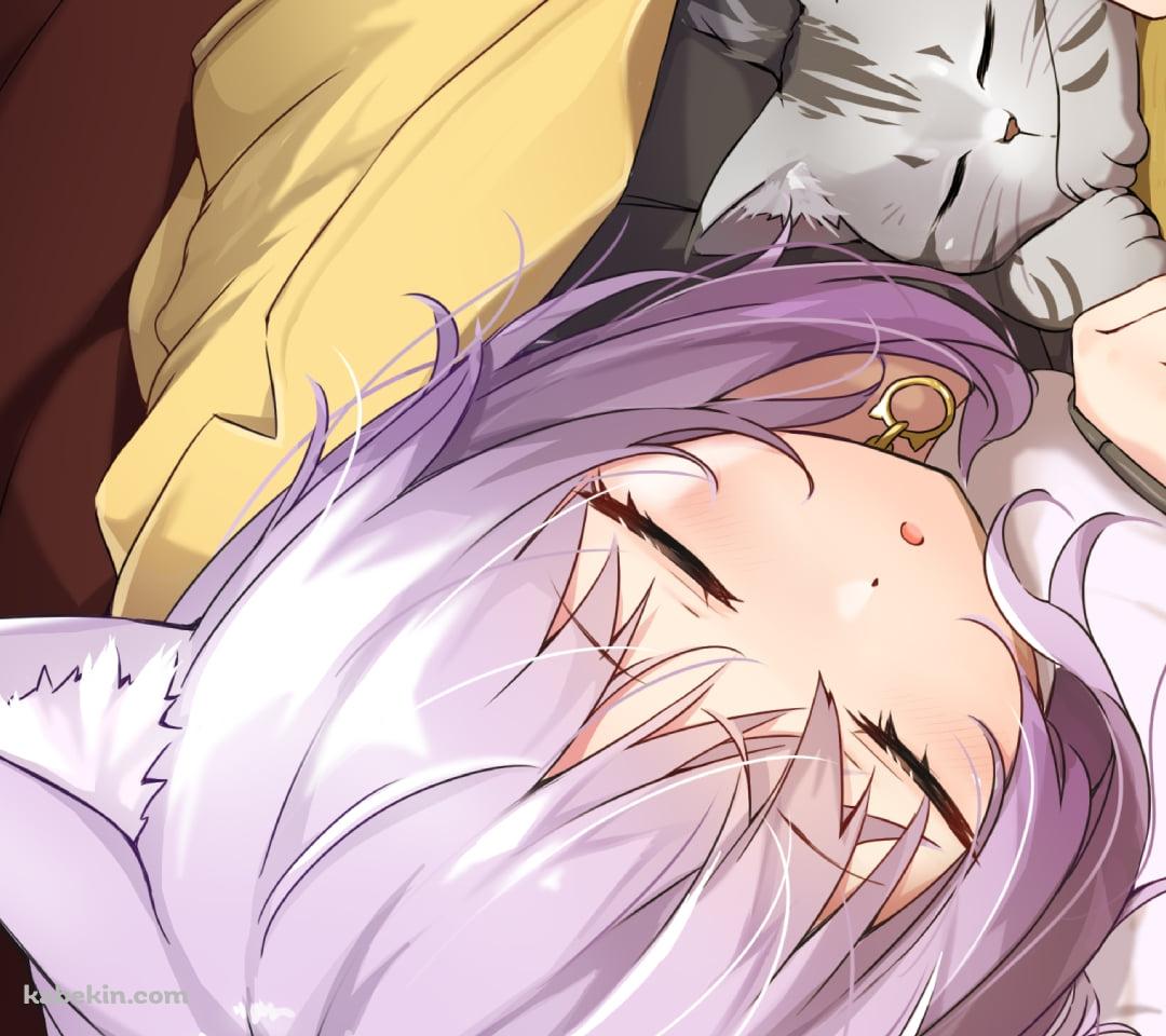 コタツで猫と眠る猫又おかゆ / ホロライブ / バーチャルYouTuber / VtuberのAndroidの壁紙(1080px x 960px) スマホ用