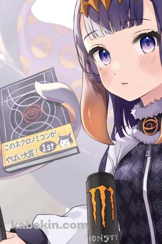 モンエナとタッチペンを持つ可愛い一伊那尓栖 / このネクロノミコンがやばい大賞 / ホロライブ / バーチャルYouTuber / VtuberのAndroidの壁紙(320px x 480px) スマホ用