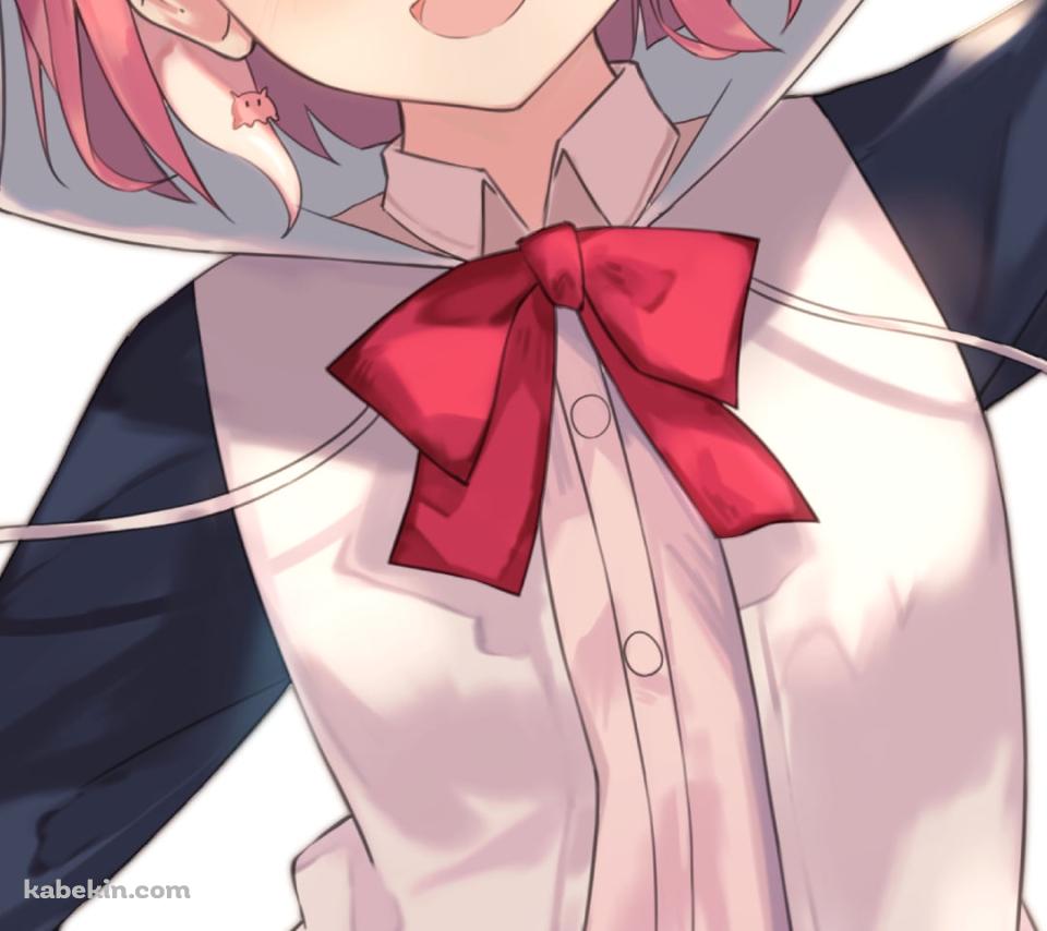 笑顔でピースをする可愛い笹木咲 / 緑のチェックのスカート / ホロライブ / バーチャルYouTuber / VtuberのAndroidの壁紙(960px x 854px) スマホ用