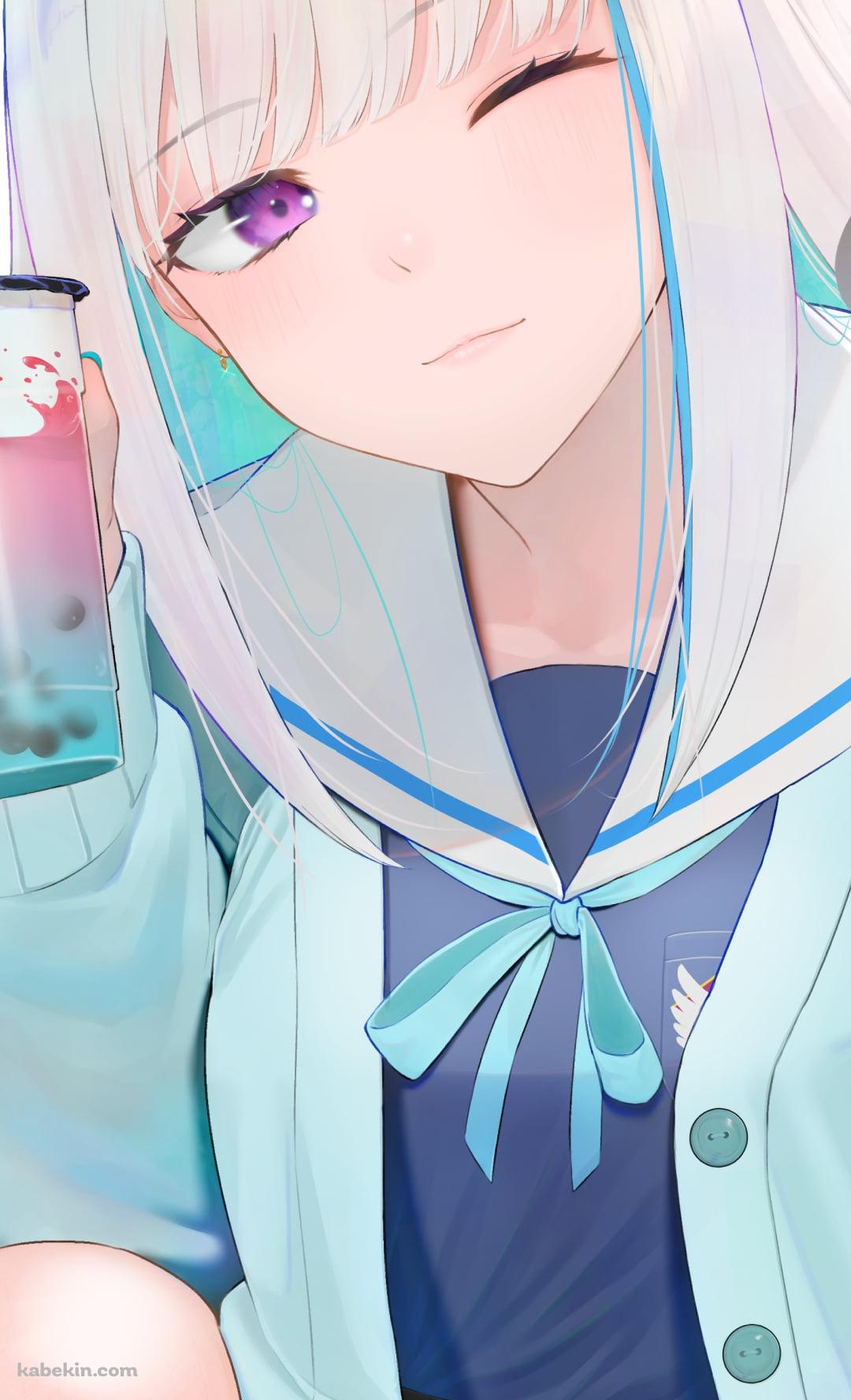 タピオカジュースを持ちウィンクするリゼ・ヘルエスタ / にじさんじ / バーチャルYouTuber / VtuberのAndroidの壁紙(1080px x 1776px) スマホ用