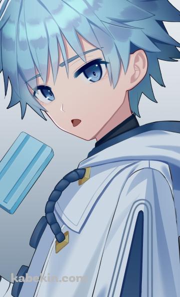 青いアイスを持ちながらこちらを見つめる重雲 / アホ毛 / 青い髪 / 白いフード付きの洋服 / 原神のAndroidの壁紙(360px x 592px) スマホ用