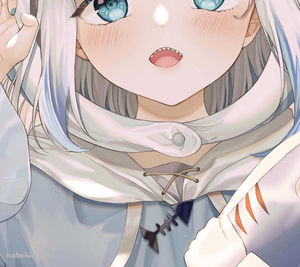 鮫の抱き枕を持つ可愛いがうる・ぐら / 仰向け / ホロライブ / バーチャルYouTuber / VtuberのAndroidの壁紙(960px x 854px) スマホ用