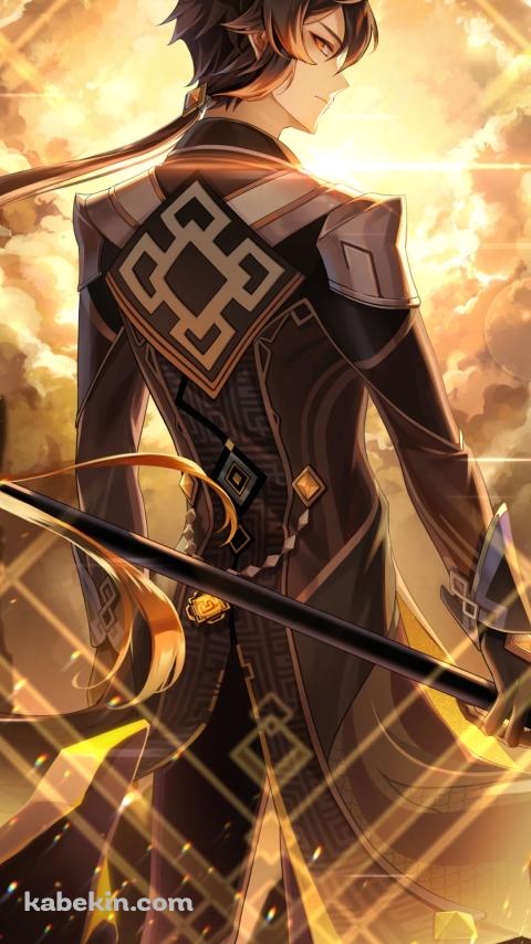 武器を持ちこちらに振り返るかっこいい鍾離 / 原神のAndroidの壁紙(480px x 854px) スマホ用