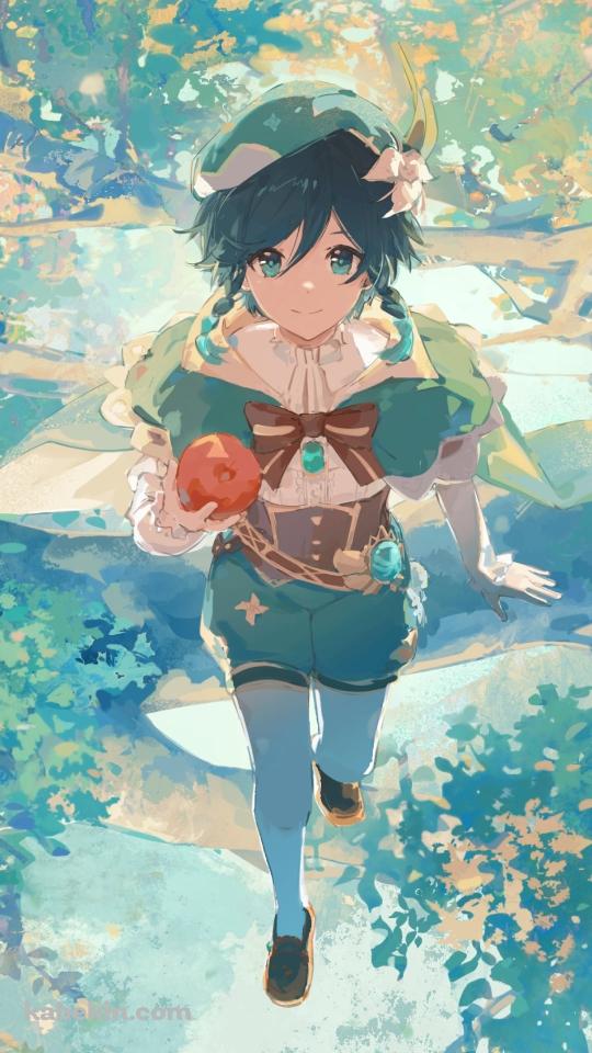 斜め上を見つめる可愛いウェンティ / 原神のAndroidの壁紙(540px x 960px) スマホ用