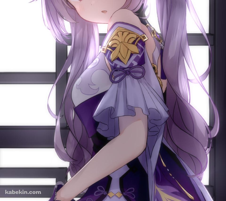 床に座ってこちらに振り返る可愛い刻晴 / 原神のAndroidの壁紙(960px x 854px) スマホ用