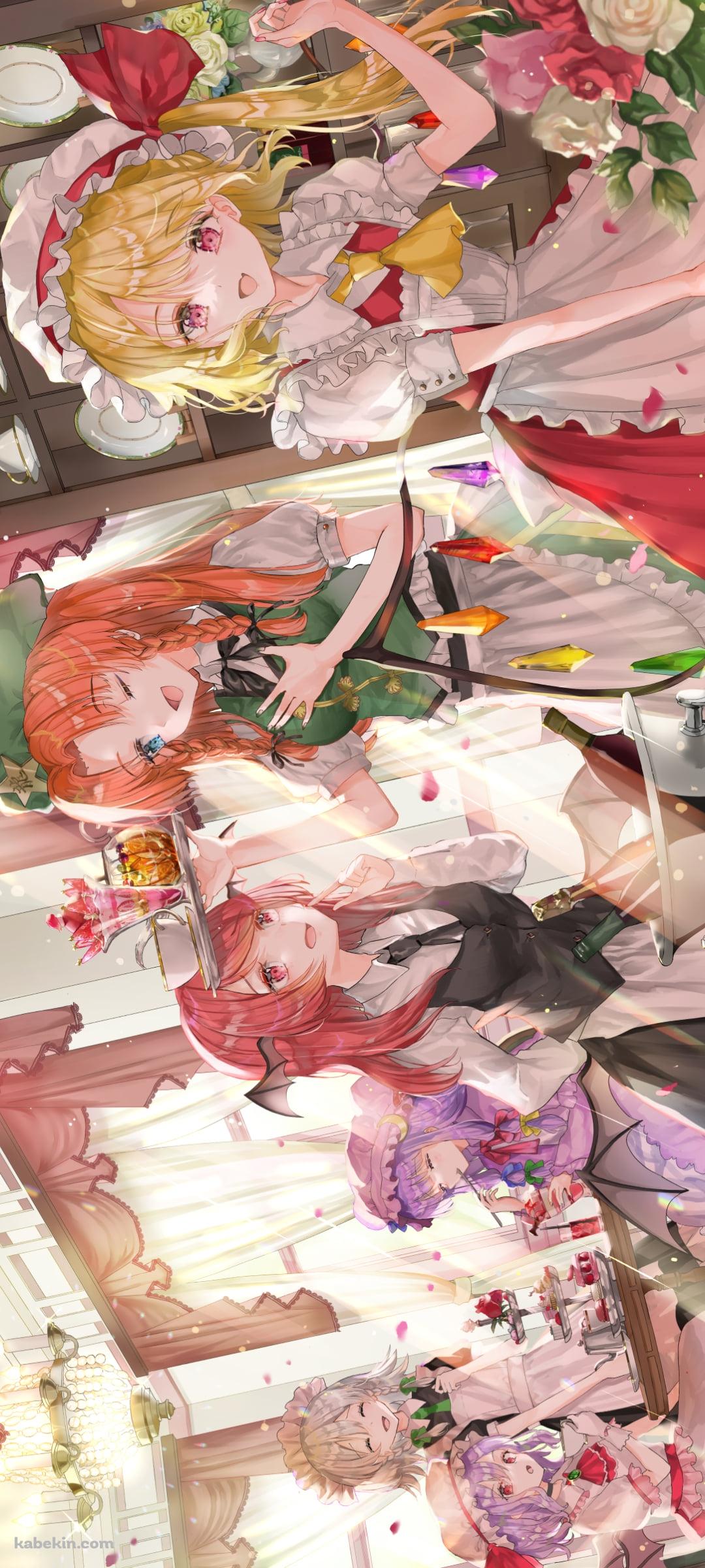 パーティー / レミリア・スカーレット、フランドール・スカーレット、十六夜咲夜、パチュリー・ノーレッジ、紅美鈴、小悪魔 / 東方のAndroidの壁紙(1080px x 2400px) スマホ用