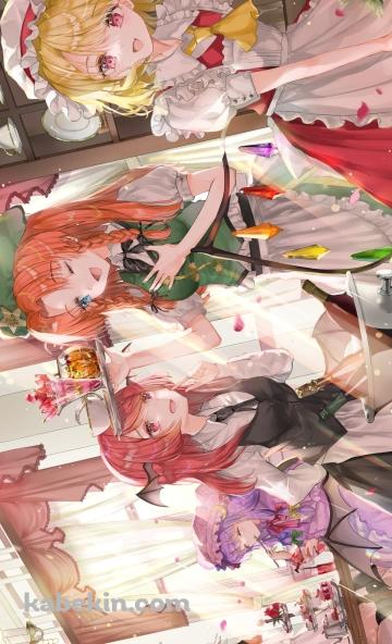 パーティー / レミリア・スカーレット、フランドール・スカーレット、十六夜咲夜、パチュリー・ノーレッジ、紅美鈴、小悪魔 / 東方のAndroidの壁紙(360px x 592px) スマホ用