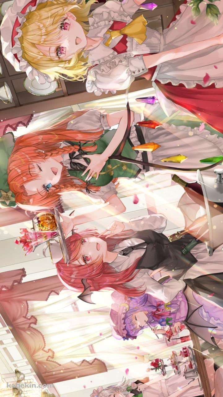 パーティー / レミリア・スカーレット、フランドール・スカーレット、十六夜咲夜、パチュリー・ノーレッジ、紅美鈴、小悪魔 / 東方のAndroidの壁紙(720px x 1280px) スマホ用
