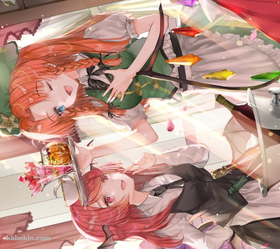 パーティー / レミリア・スカーレット、フランドール・スカーレット、十六夜咲夜、パチュリー・ノーレッジ、紅美鈴、小悪魔 / 東方のAndroidの壁紙(960px x 854px) スマホ用