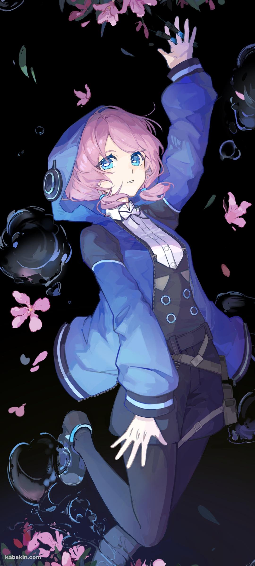 左手をあげるアズリウス / ピンクの花 / アークナイツのAndroidの壁紙(1080px x 2400px) スマホ用
