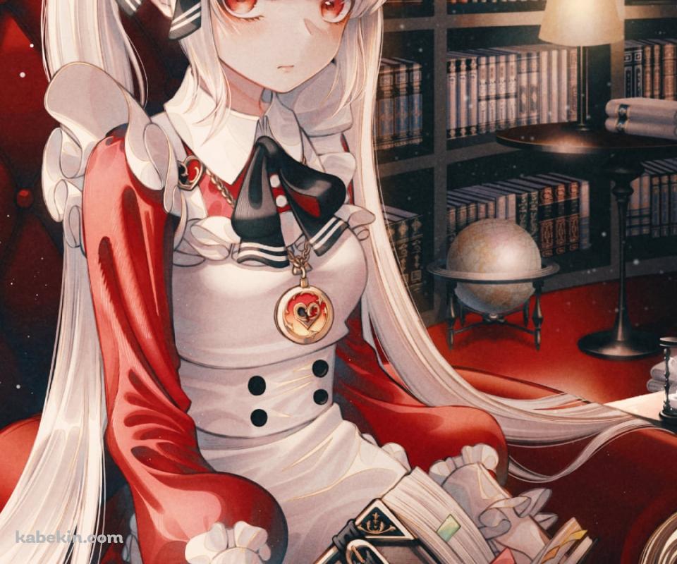 大きな赤い椅子に座って本を読むホワイト・ラビット / 不思議の国のアリスのAndroidの壁紙(960px x 800px) スマホ用