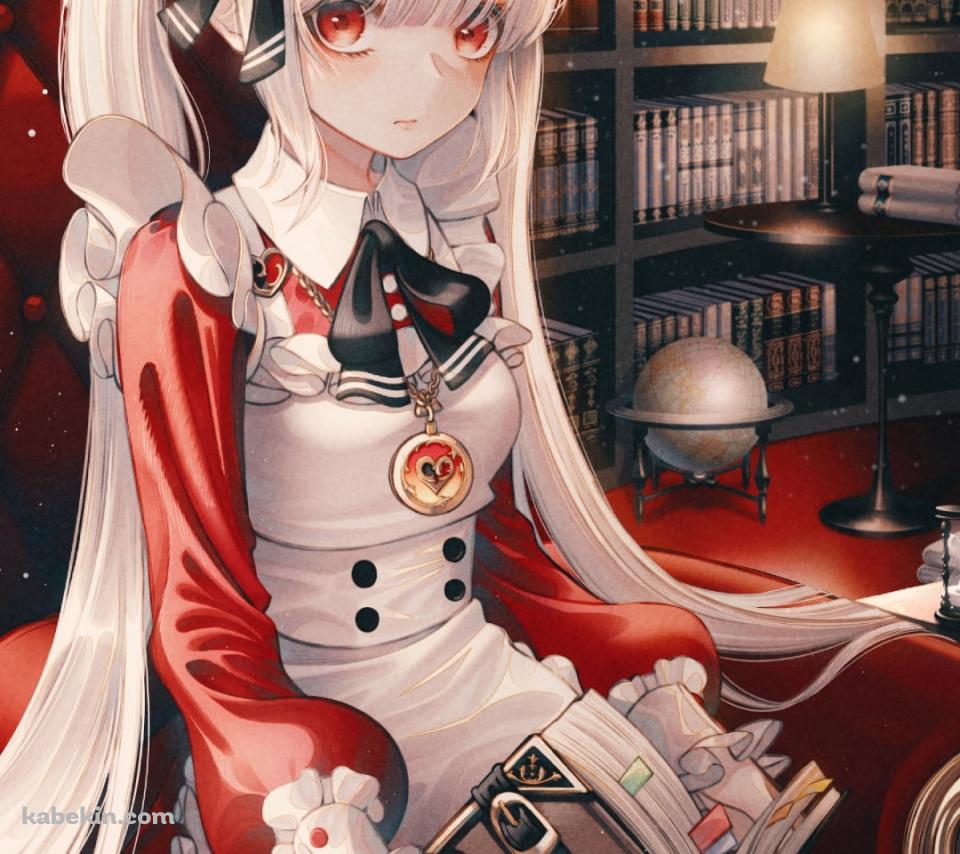 大きな赤い椅子に座って本を読むホワイト・ラビット / 不思議の国のアリスのAndroidの壁紙(960px x 854px) スマホ用