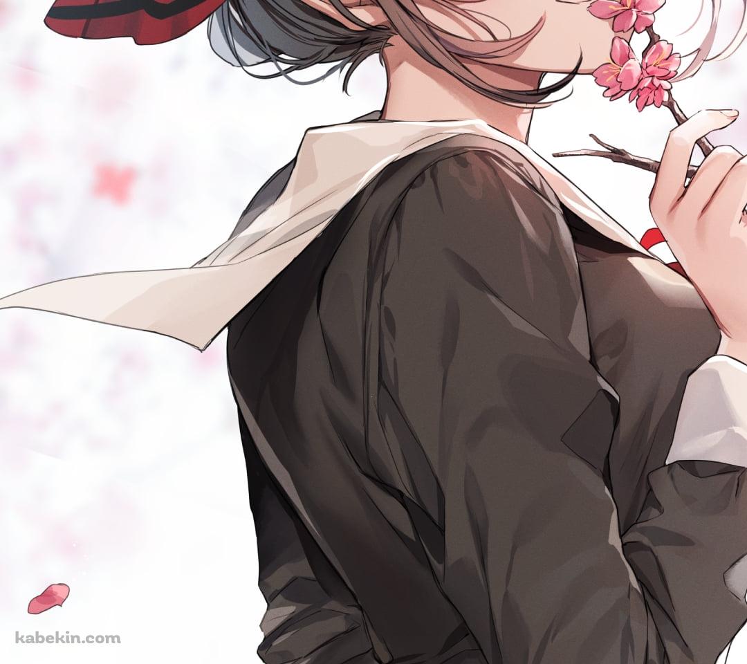 ピンクの梅の花を持つ可愛い四宮かぐや / かぐや様は告らせたい～天才たちの恋愛頭脳戦～のAndroidの壁紙(1080px x 960px) スマホ用