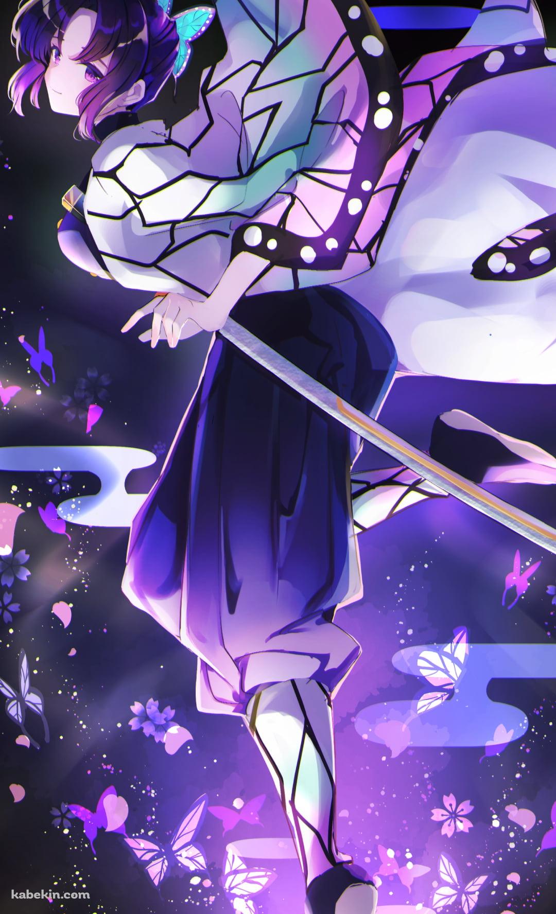 綺麗な胡蝶しのぶ / 沢山の紫の蝶 / 鬼滅の刃のAndroidの壁紙(1080px x 1776px) スマホ用