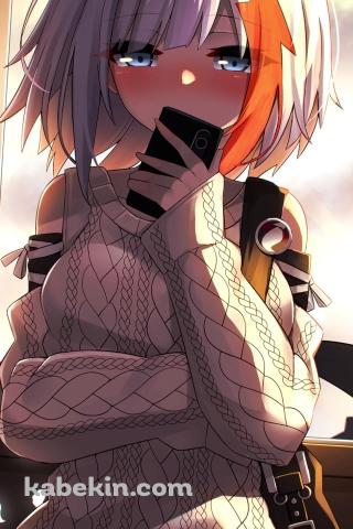 スマホを持ちはにかむアドミラル・グラーフ・シュペー / アズールレーンのAndroidの壁紙(320px x 480px) スマホ用