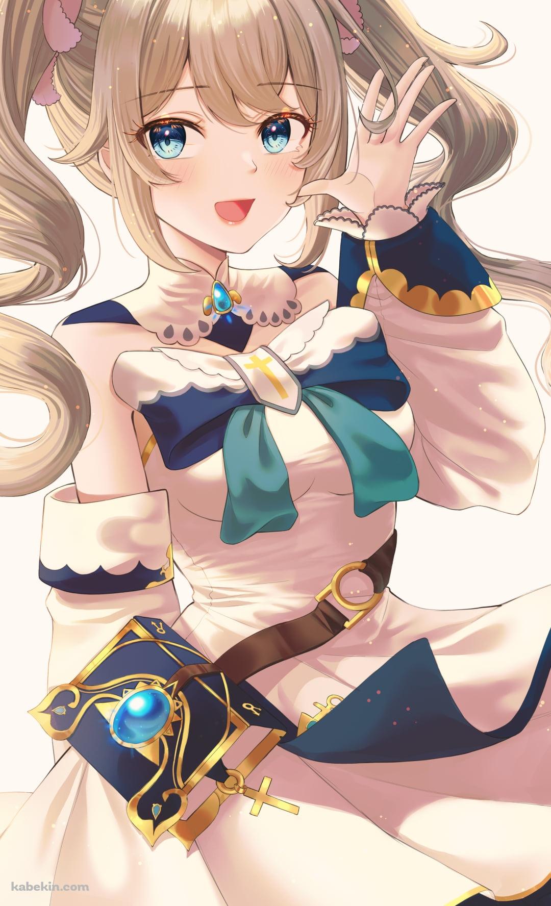 左手をあげ笑顔のバーバラ / 緑の瞳 / 原神のAndroidの壁紙(1080px x 1776px) スマホ用