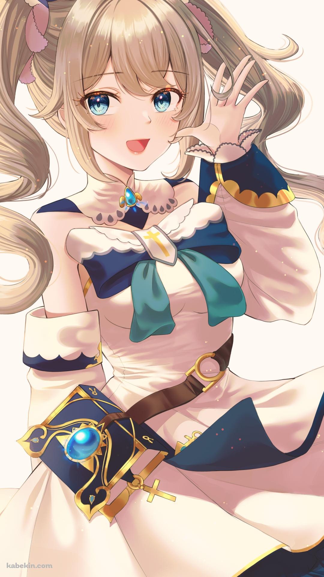 左手をあげ笑顔のバーバラ / 緑の瞳 / 原神のAndroidの壁紙(1080px x 1920px) スマホ用