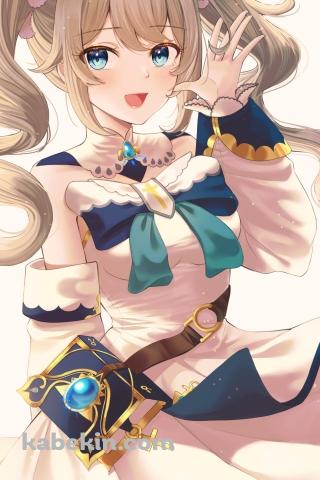 左手をあげ笑顔のバーバラ / 緑の瞳 / 原神のAndroidの壁紙(320px x 480px) スマホ用