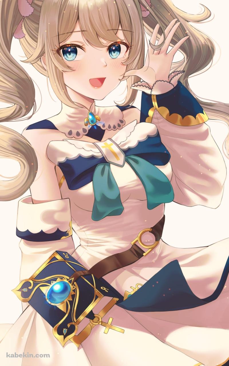 左手をあげ笑顔のバーバラ / 緑の瞳 / 原神のAndroidの壁紙(800px x 1280px) スマホ用