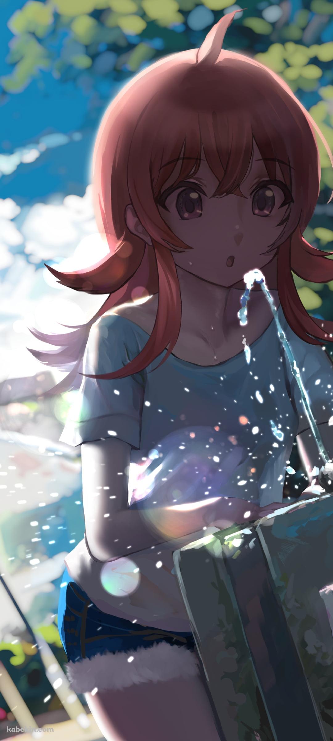 噴水の水を飲む小宮果穂 / アイドルマスターシャイニーカラーズのAndroidの壁紙(1080px x 2400px) スマホ用