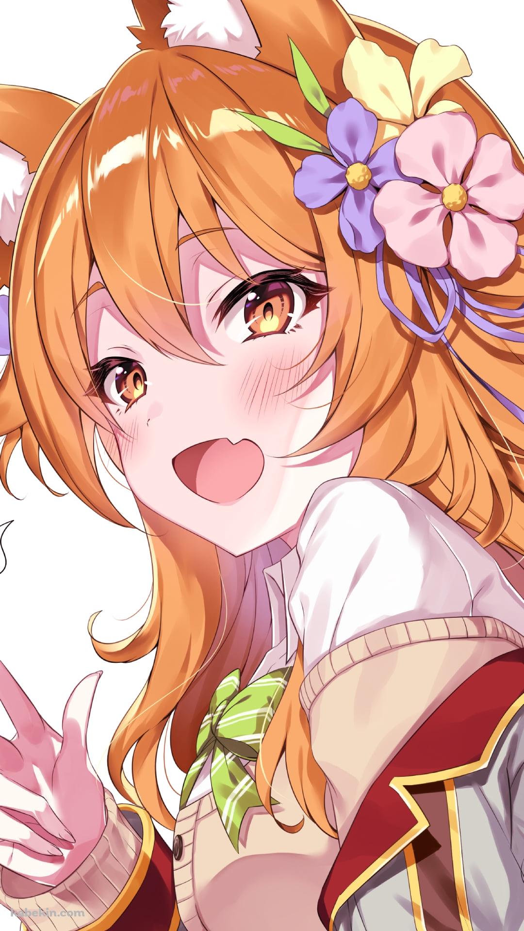 三つ指のピースをして笑顔の茶熊コリン / 白猫プロジェクトのAndroidの壁紙(1080px x 1920px) スマホ用