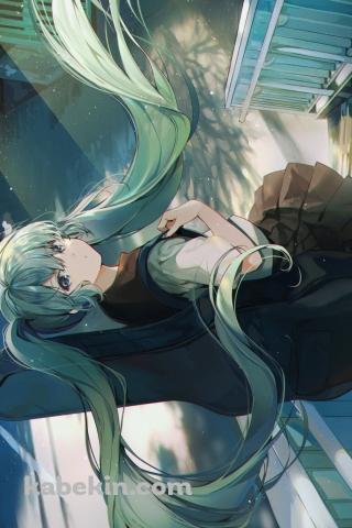 歩道橋で振り返るギターを担いだ初音ミク / 綺麗 / ボカロ / ボーカロイドのAndroidの壁紙(320px x 480px) スマホ用