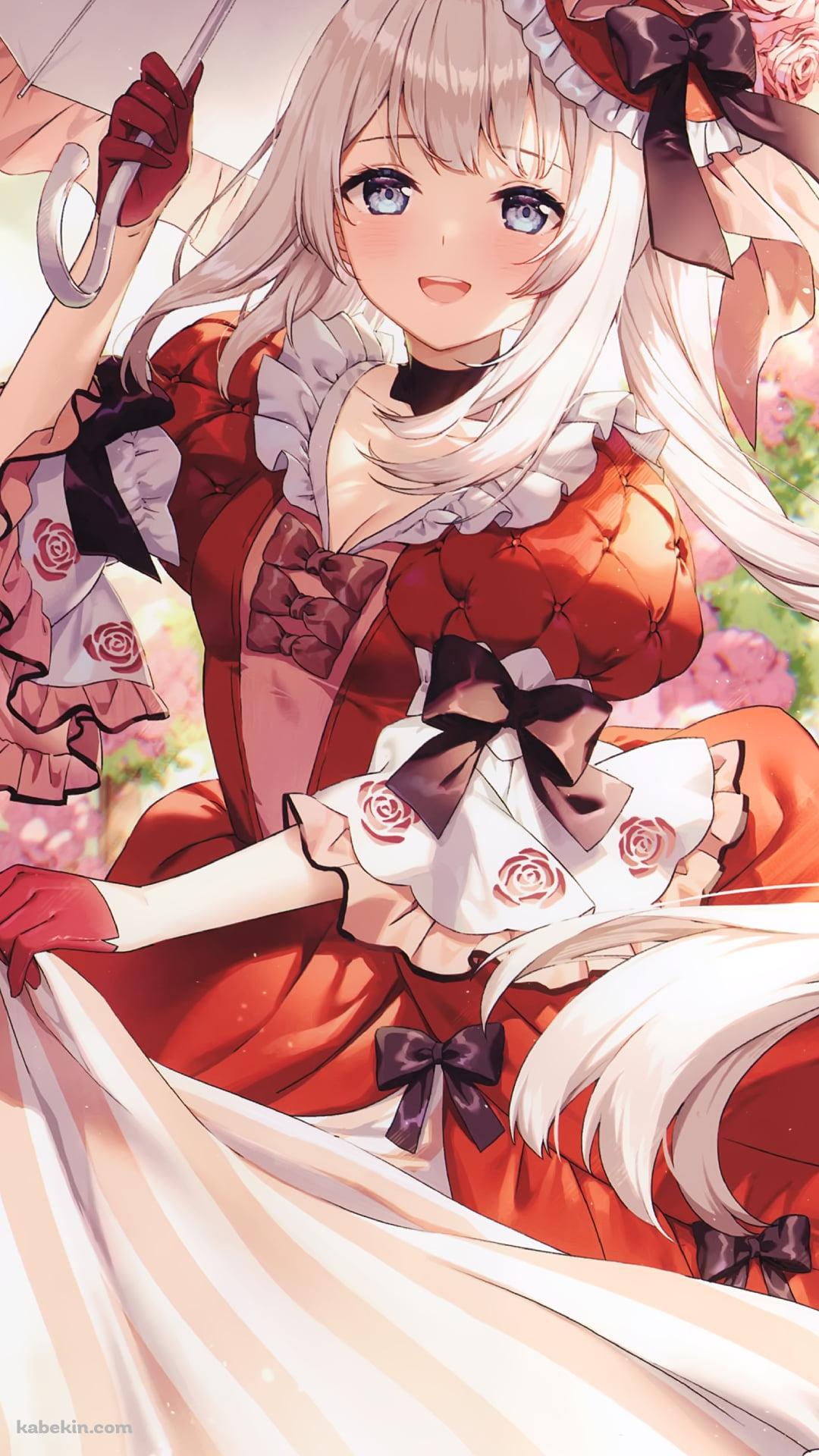 日傘をさす赤いドレスを着た可愛いマリー・アントワネット / fate/grand orderのAndroidの壁紙(1080px x 1920px) スマホ用