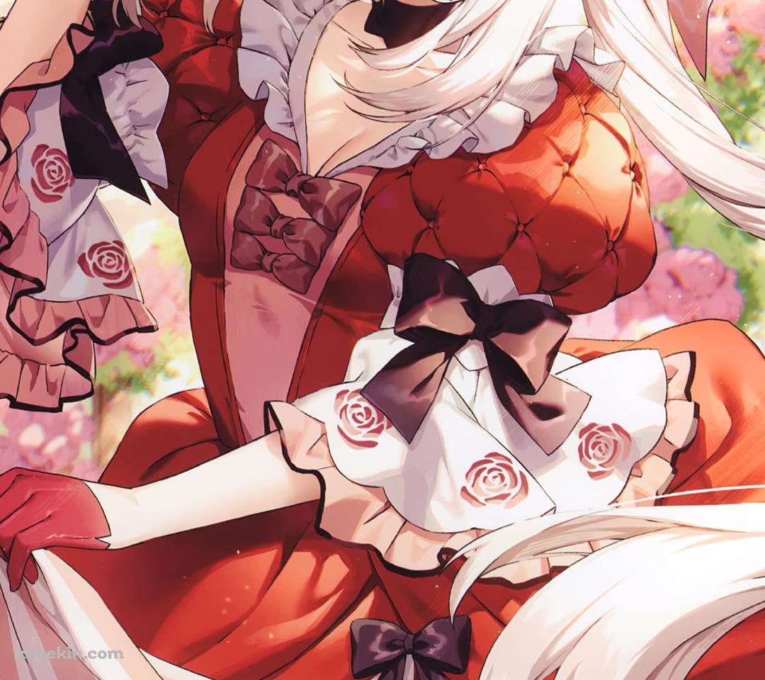 日傘をさす赤いドレスを着た可愛いマリー・アントワネット / fate/grand orderのAndroidの壁紙(1080px x 960px) スマホ用