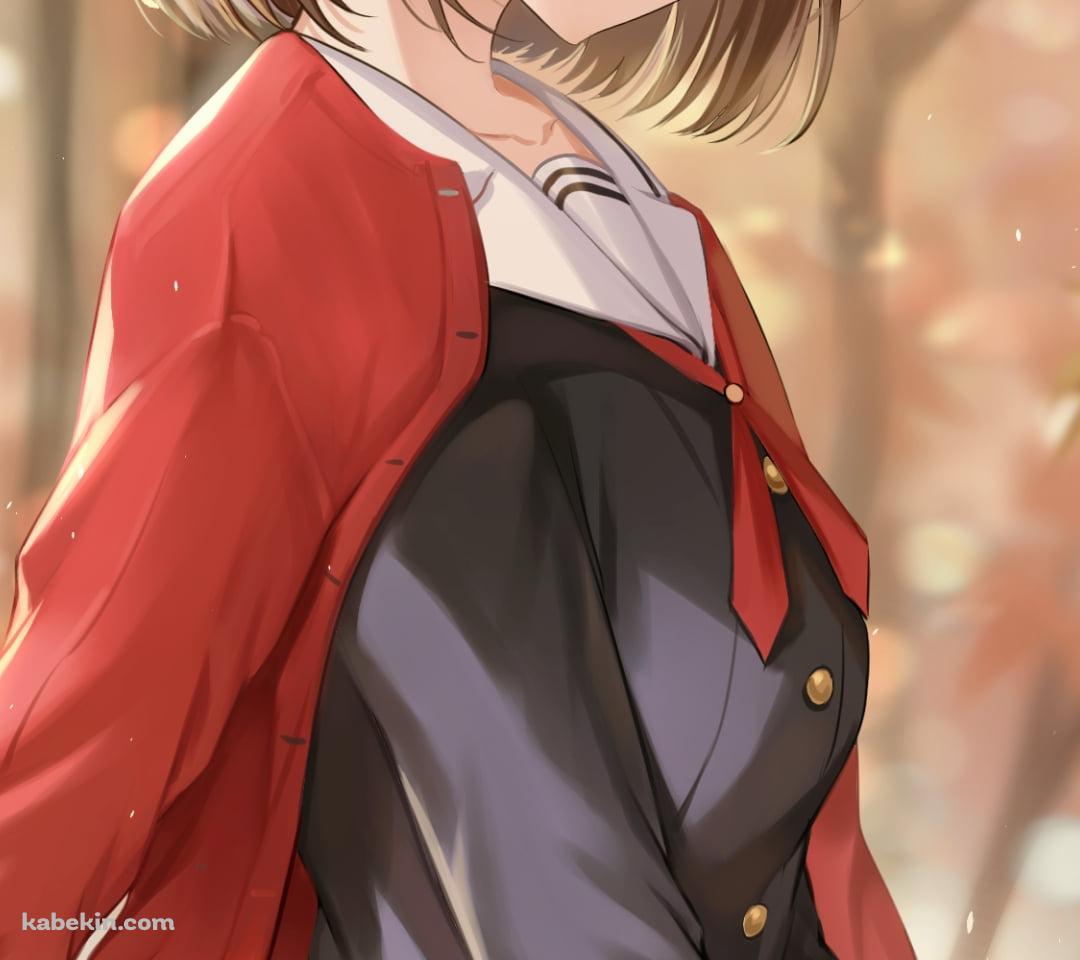 両手を組むセーラー服姿の可愛い加藤恵 / 赤いカーディガン / 紅葉 / JK / 冴えない彼女の育てかたのAndroidの壁紙(1080px x 960px) スマホ用