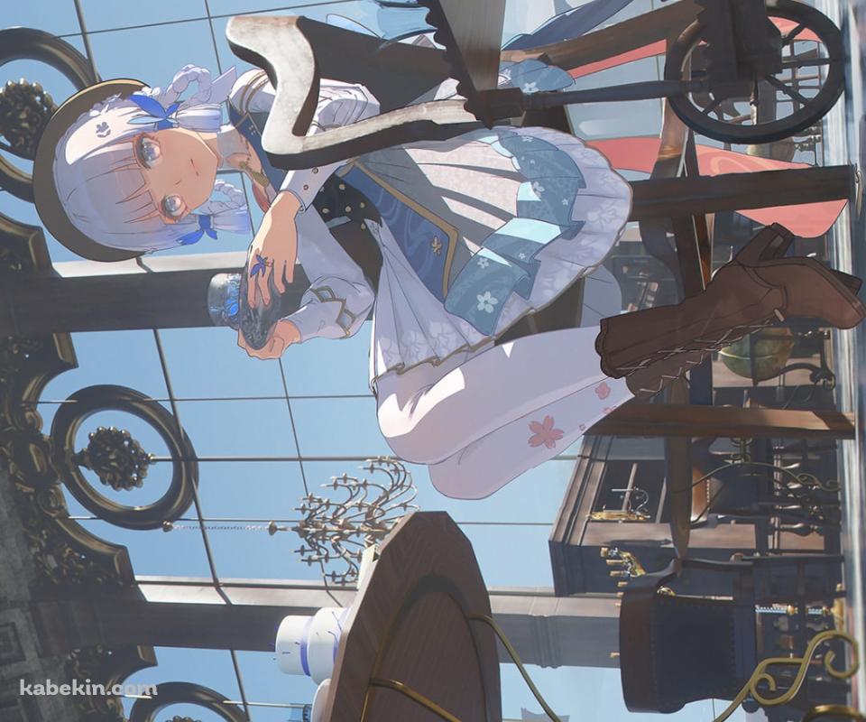 ロビーでお茶をする可愛い神里綾華 / 花時に訪れた手紙 / 原神のAndroidの壁紙(960px x 800px) スマホ用