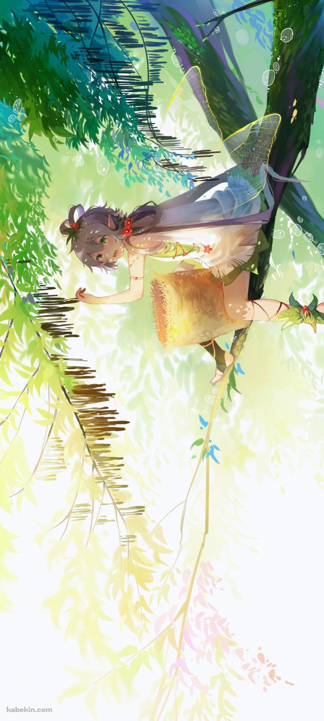 木の上で木の実を収穫する洛天依 / ボカロ / ボーカロイドのAndroidの壁紙(1080px x 2400px) スマホ用
